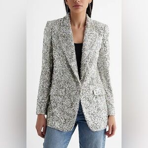 Express Shimmering Silver Sequin Jacket